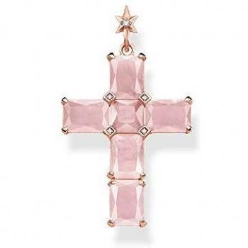 Cruz con Estrella y Piedras Rosa Bañada en Oro Rosa