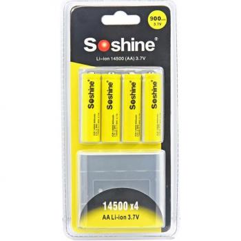 4 batteries Soshine ICR 14500 AA Li-ion 3.7V 900mAh avec étui