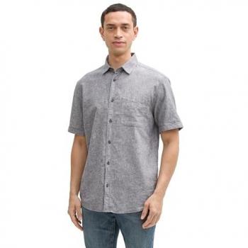 Herren Kurzarmleinenhemde Regular Fit – Tom Tailor, Graublau, Größe 2XL