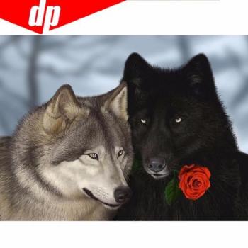 Kreuzstich-Diamant Tierportrait – Wolf mit Rose 5D