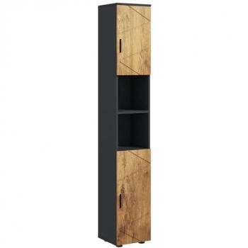 Meuble colonne de rangement salle de bain cosy 2 portes étagères anthracite aspect bois 30x183x30 cm