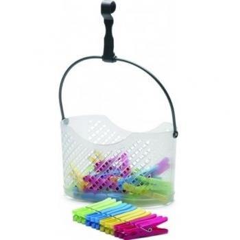 Clear Clothespin Basket with 25 Pieces