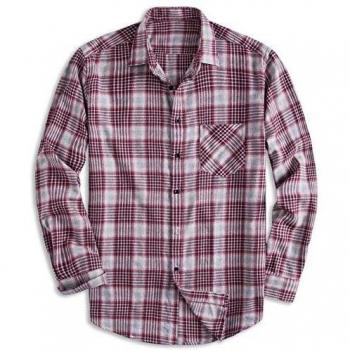 PIZZ ANNU Men's Cotton Long Sleeve Plaid Fleece Shirt