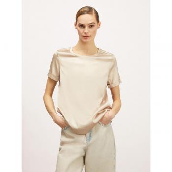 Motivi Top Mujer: Raso Stretch, Manga Corta con Detalle Doblez