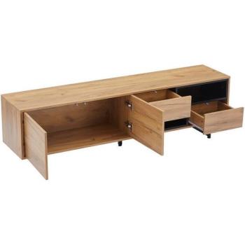 Bureau Télévision Meuble Bas Bois Naturel avec Drawers & Sliding Doors – Blanc