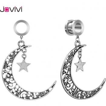 Jovivi 2pcs Crescent Moon Star Dangle Plugs 2g-5/8