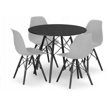Table ronde noire TODI 80 + 4 chaises grises OSAKA