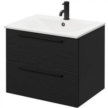 Wall‑Mounted Napoli Vanity, Nero Oak, 2 Drawers, 1 Faucet Slot – 600 mm