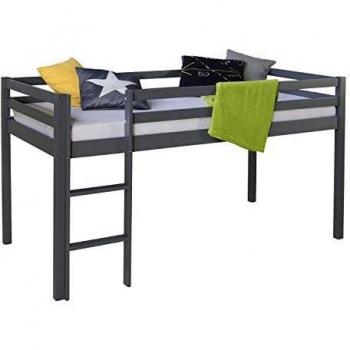 Lit enfant mezzanine gris 90x200 cm en bois massif