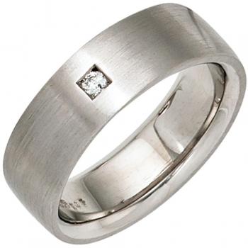 Damenring 925 Sterling Silber rhodiniert mattiert 1 Diamant Brillant Größe 54