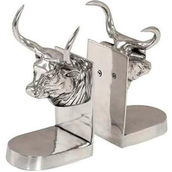 Tête de Vache, serre‑livres, aluminium argenté, 2 unités