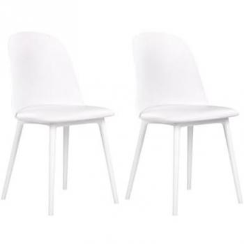 Set di 2 Sedie da Pranzo Minimaliste con Seduta Imbottita Sintetica Bianca