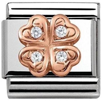 Nomination Composable Quadrifoglio in Acciaio e Oro Rosa