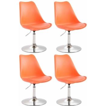 Set 4 sedie rotanti da pranzo, design arancione, piede a tromba metallico effetto cromato, regolazione altezze
