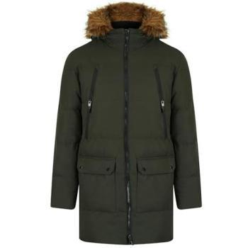 Medium Length Khaki Coat with Faux Fur Hood – Tokyo Laundry Men’s
