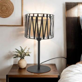 LICHT-ERLEBNISSE Nachttischlampe Metall E27 rund d: 20 cm 37 cm Schwarz Braun Modern