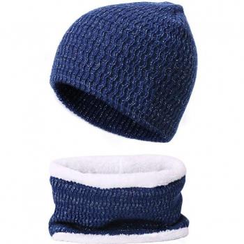 Ensemble bonnet et écharpe pour femme, tricot, hiver, épais, doublé, style décontracté