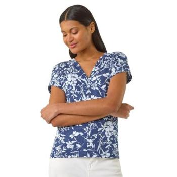 Women's Navy Floral Notch T-Shirt – Size 18