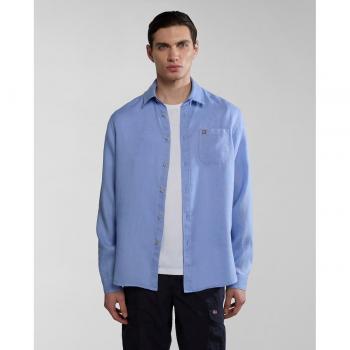 Camisa Napapijri G-Linen LS de lino para hombre color azul índigo