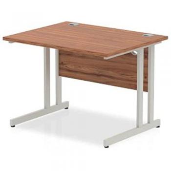 Impulse 1000 x 800mm Straight Office Desk Walnut Top Silver Cantilever