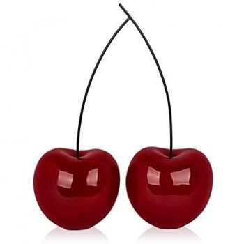 Scultura Ciliegie Doppie in Resina Bordeaux
