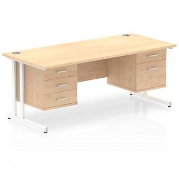 Impulse 1800mm White Frame Cantilever Desk with Fixed Pedestal Maple Finish