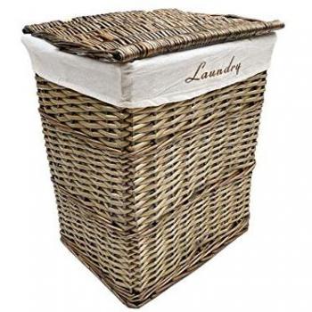 Wicker Rectangular Laundry Basket with Cotton Lining and Lid