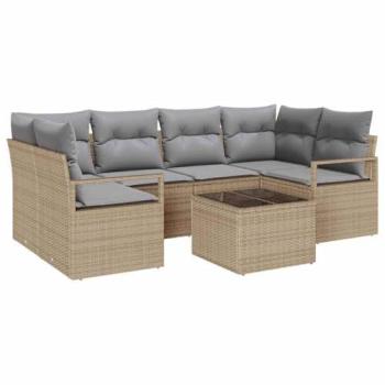 Canapé extérieur 7 pièces beige en poly rotin