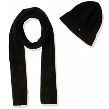 Tommy Hilfiger Écharpe et Bonnet en Coton Pima pour Hommes, Noir