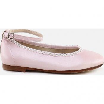 Bailarinas Infantiles de Piel con Perlas Rosa