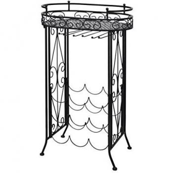 VidaXL Estante de Vino de Metal Mesa de Vino con Ganchos 9 Botellas Botellero