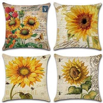 Freeas 45 x 45 cm Sunflowers Pillow Case Set of Four