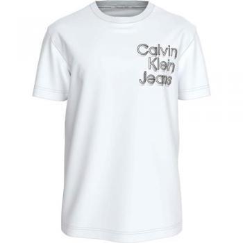 T-shirt Uomo L Calvin Klein Stacked Euphoric Logo Bianca