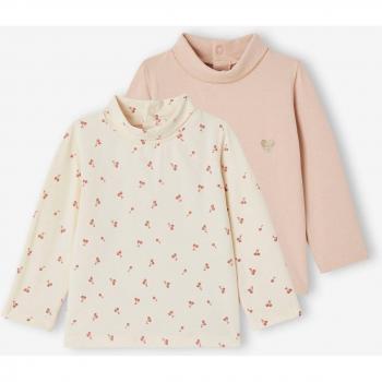 Duo de t-shirts col roulé bébé rose pâle VERTBAUDET