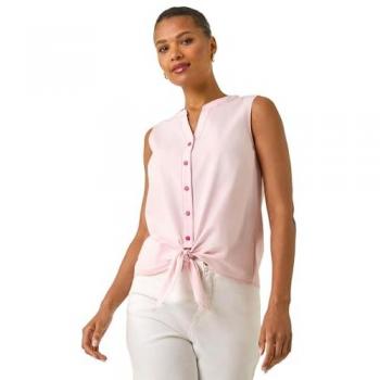 V‑Neck Tie Front Blouse in Soft Pink (Size 16)