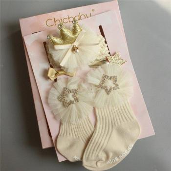 Set de bandeaux en dentelle et chaussettes pour enfants, 4 pièces