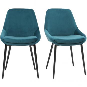 Miliboo Set di 2 sedie in velluto blu petrolio