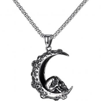 Collar Hip Hop con Colgante de Calavera y Media Luna