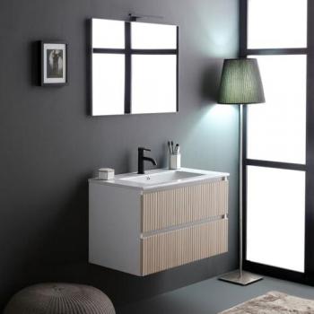 Cabinet salle de bains 80 cm blanc/chêne doré avec miroir – Bilbao