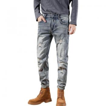 Vintage Light Blue Ripped Jeans for Men