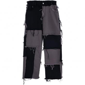 Bunte Fransen Denim Jeans für Herren in Übergröße, zerrissen und lässig