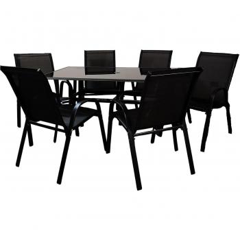 Outdoor 6 Person Rectangular Glass Top Dining Set