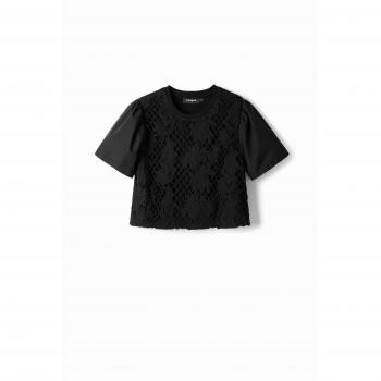 T-shirt semi-dentelle noir pour femme taille S Desigual