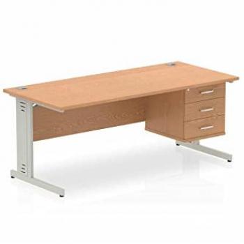 Impulse Bench 1800 X 800mm Straight Office Desk Oak Top Silver Cable Managed Leg
