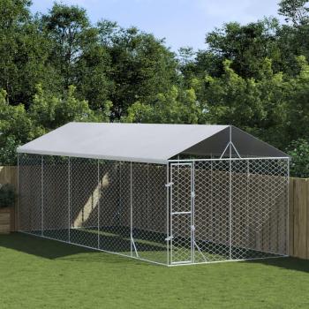 Perro Exterior Refugio con Techo Plata 3x7,5x2,5 m Acero Galvanizado
