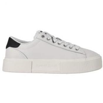 Scarpe Tommy Jeans Flatform in Pelle Ecru per Donna