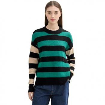 TOM TAILOR DENIM Regular Fit Damenpullover mit Streifen, grün, Größe S