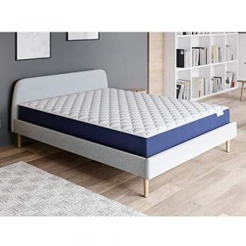 Système de couchage 140x190 : matelas mémoire, lit gris clair, sommier latte HD