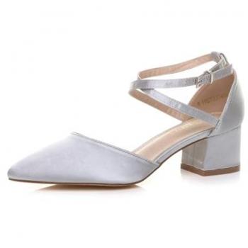 Women's AJVANI Silver Cross-Strapped Mid Block Heels, 2-Part, Size 3