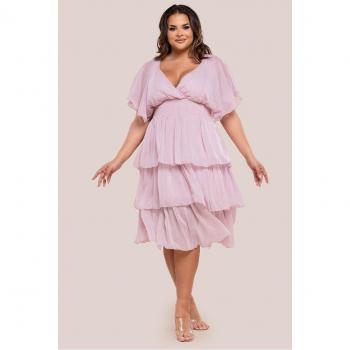 Tiered Midi Dress with Lurex Chiffon – Blush Pink by Goddiva Plus
